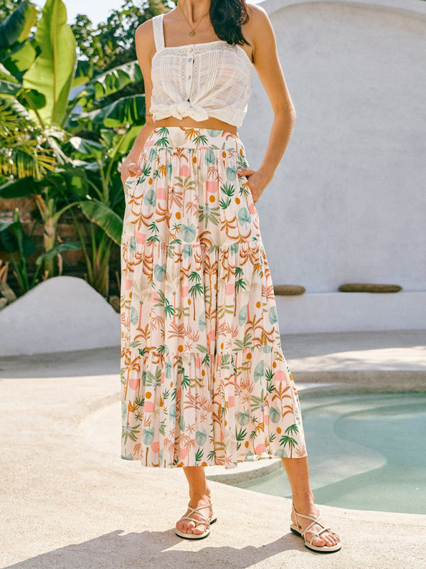New Coconut Tree Print Bohemian Holiday Beach Skirt