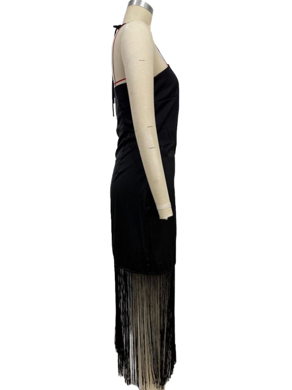 Solid Color Off-the-shoulder Tassel Bodycon Dress