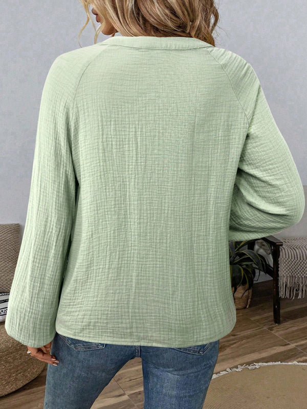 Ethnic style fashionable casual V-neck embroidered cotton top