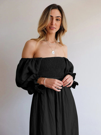 New style rope belt ruffled lantern sleeve dress