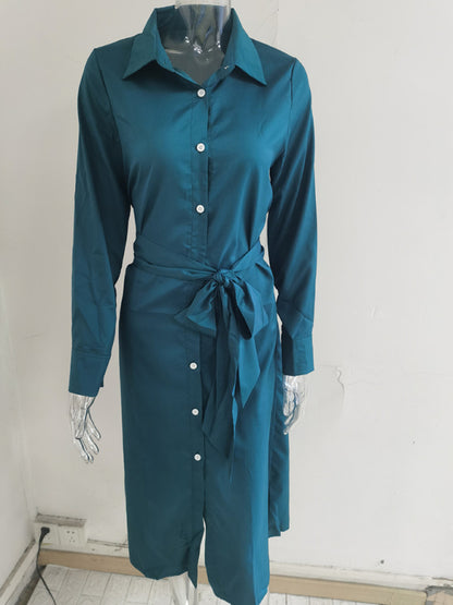 New long skirt solid color cardigan long sleeve dress