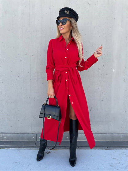 New long skirt solid color cardigan long sleeve dress