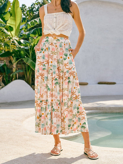 New coconut tree print bohemian holiday beach skirt