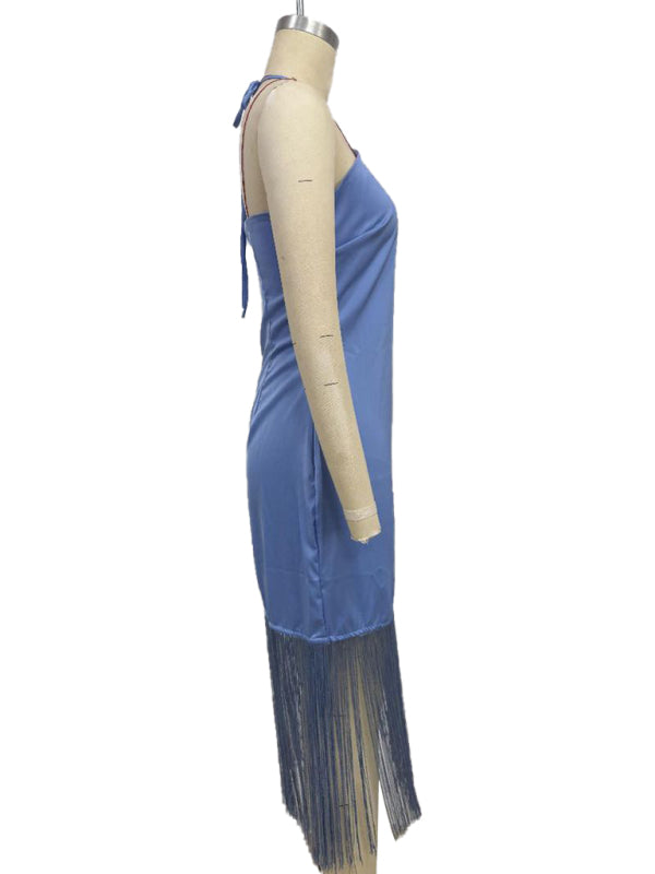 Solid Color Off-the-shoulder Tassel Bodycon Dress