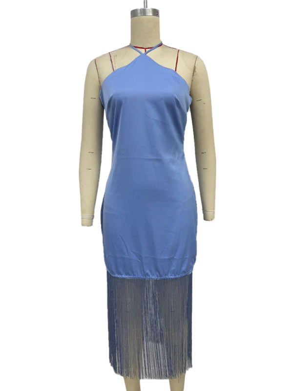 Solid Color Off-the-shoulder Tassel Bodycon Dress
