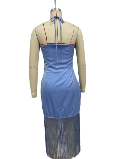 Solid Color Off-the-shoulder Tassel Bodycon Dress