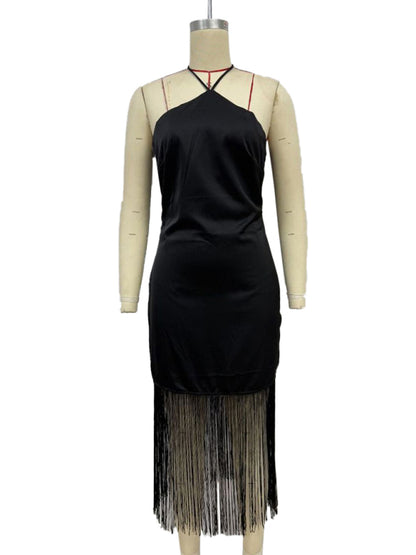 Solid Color Off-the-shoulder Tassel Bodycon Dress