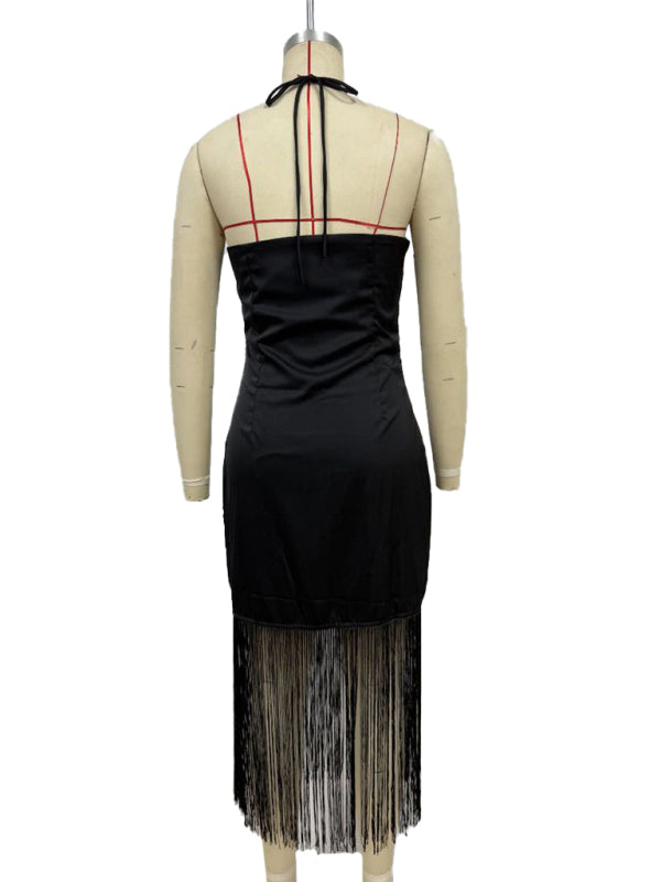 Solid Color Off-the-shoulder Tassel Bodycon Dress