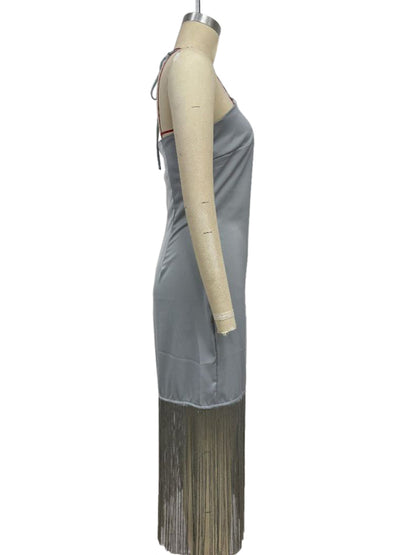 Solid Color Off-the-shoulder Tassel Bodycon Dress