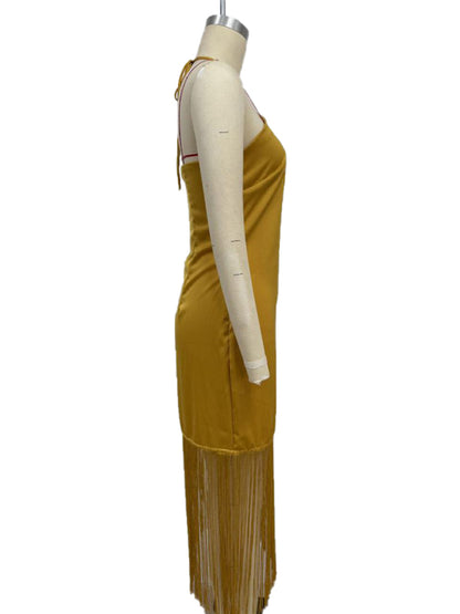 Solid Color Off-the-shoulder Tassel Bodycon Dress