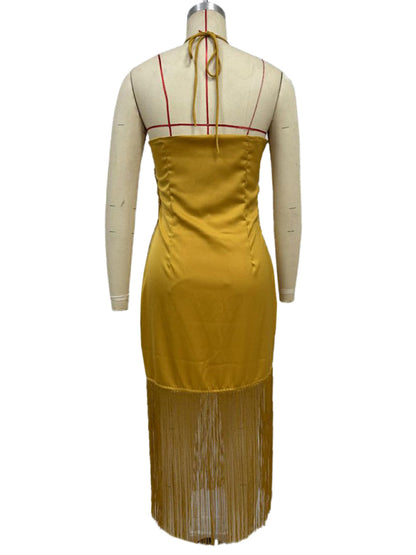 Solid Color Off-the-shoulder Tassel Bodycon Dress