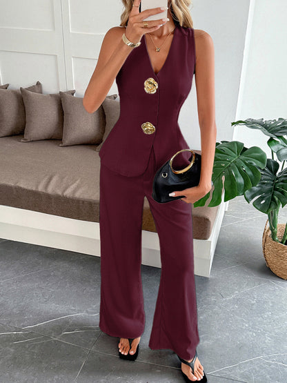 Simple style vest straight trousers two-piece set