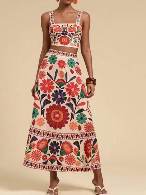 Women's Printed Fashion Sexy Suspender + Skirt Set