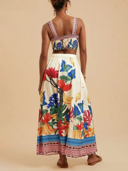 Women's Printed Fashion Sexy Suspender + Skirt Set