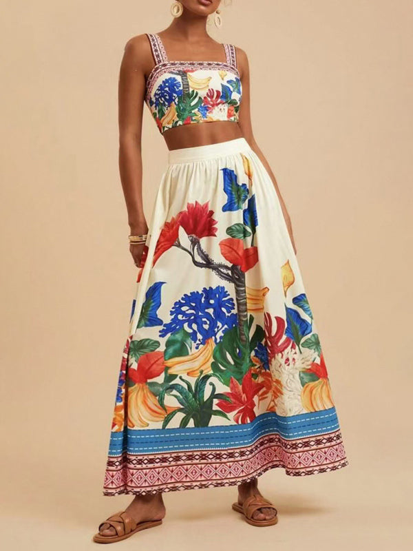 Women's Printed Fashion Sexy Suspender + Skirt Set