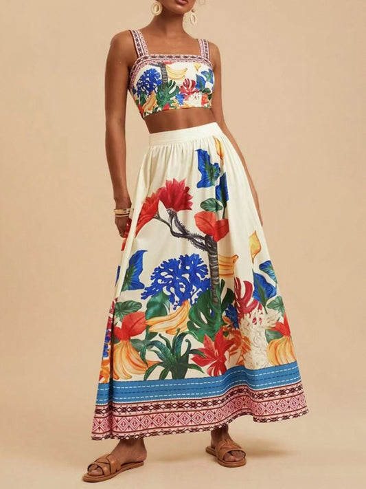 Women's Printed Fashion Sexy Suspender + Skirt Set
