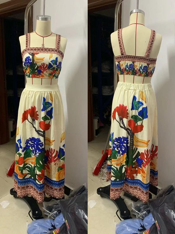 Women's Printed Fashion Sexy Suspender + Skirt Set