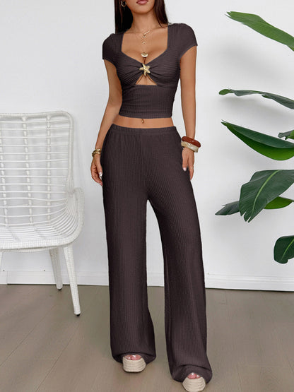 Y2K sports style short-sleeved vest wide-leg pants set