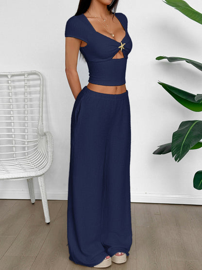 Y2K sports style short-sleeved vest wide-leg pants set