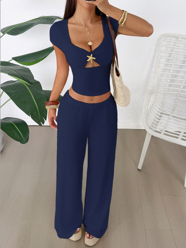 Y2K sports style short-sleeved vest wide-leg pants set