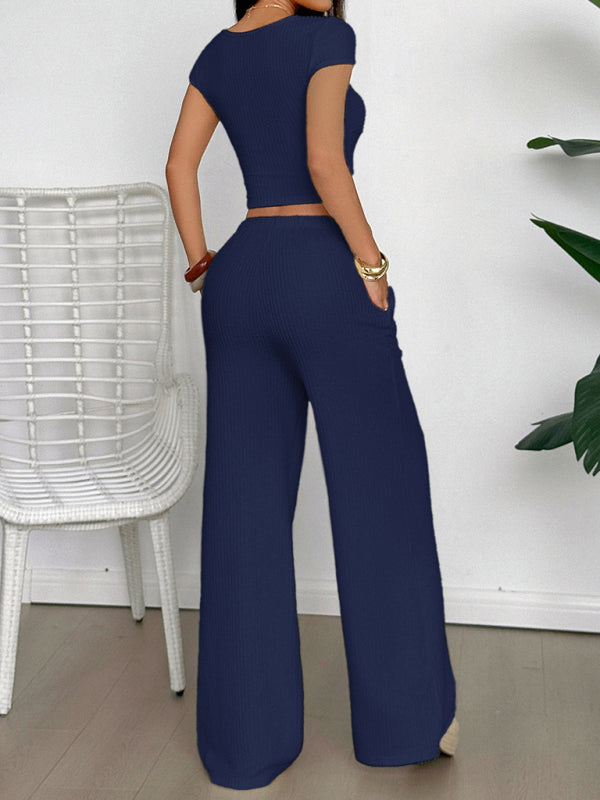 Y2K sports style short-sleeved vest wide-leg pants set