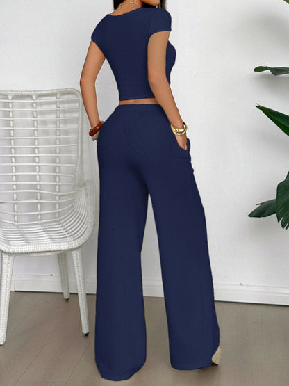 Y2K sports style short-sleeved vest wide-leg pants set