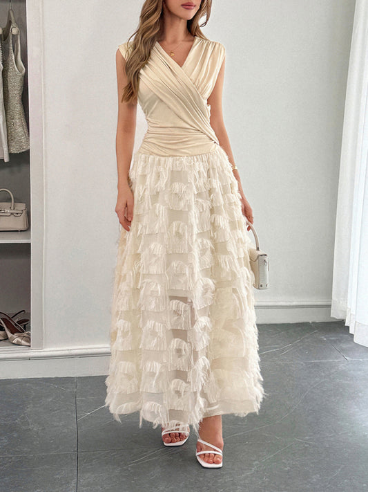 Elegant Deep V Paneled Long Dress