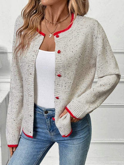 Casual contrast color sweater elegant knitted cardigan